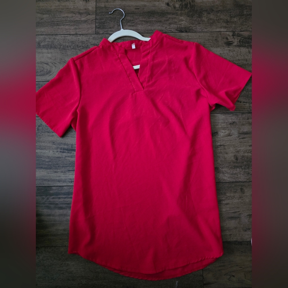 Vibrant Red Short Sleeve Tee/Tunic Blouse Light Weight Work Casual‎ Loose Fit
